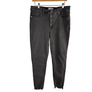 Madewell 9" Mid Rise SKINNY Exposed Button Fly Jeans Raw Hem Size 32 Stretch